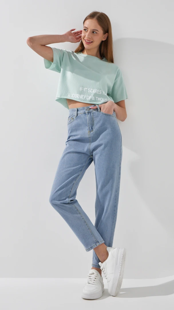 Джинсы Mom Fit женские 801 S Голубой  Фото №1