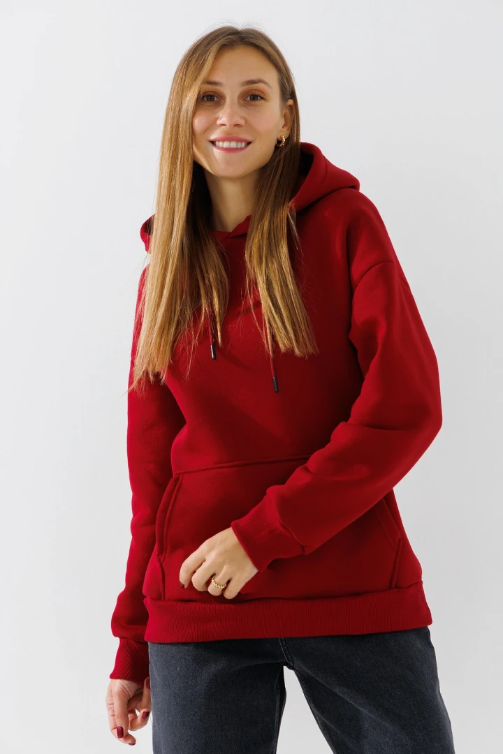 Худі однотонний жіночий Blue World 2421 XL Бордовий