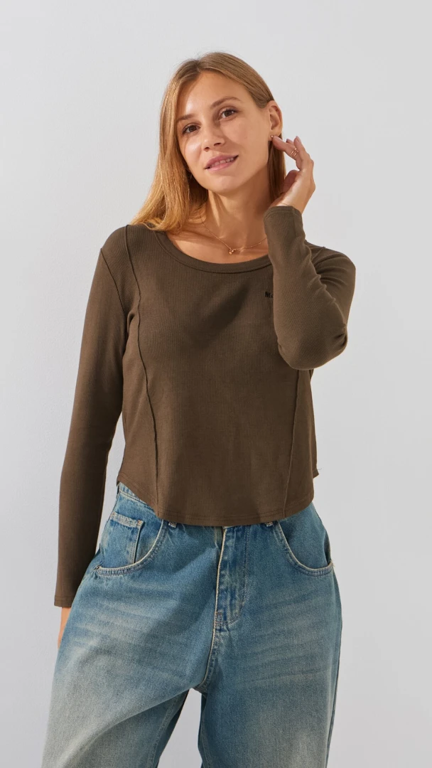 Лонгслів однотонний жіночий Bclothing 8853 M Хакі