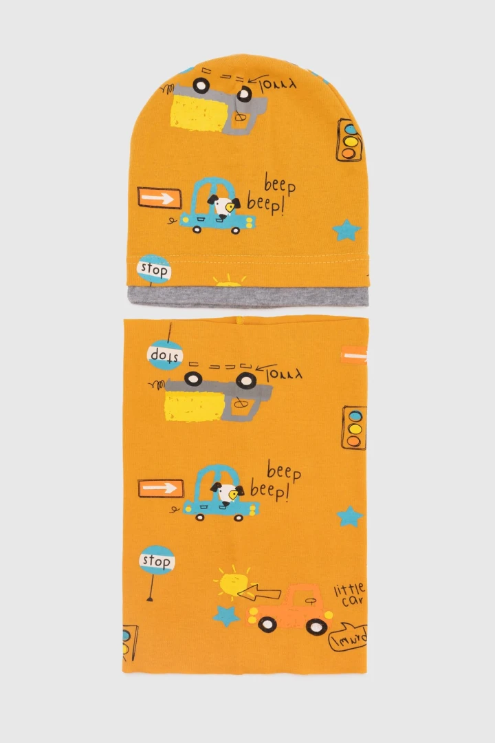 Набор шапка+снуд для мальчика Kraft 588TK 48-50 Горчичный (2000990450296D)