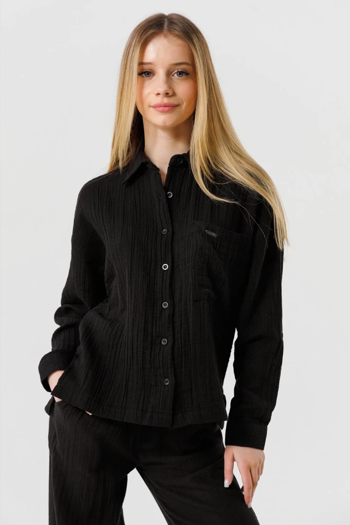 Рубашка однотонная для девочки LocoLoco 9078 128 см Черный (2000990348487S)(SC)  Фото №3