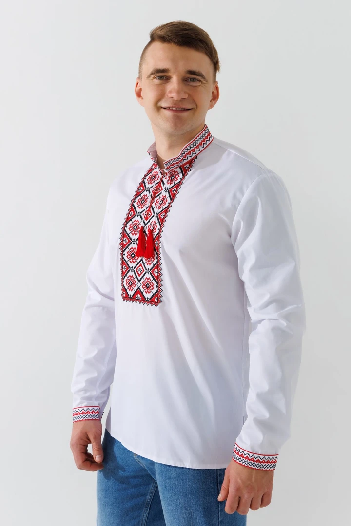 Сорочка вишиванка чоловіча  Француз L Біло-червоний  Фото №3