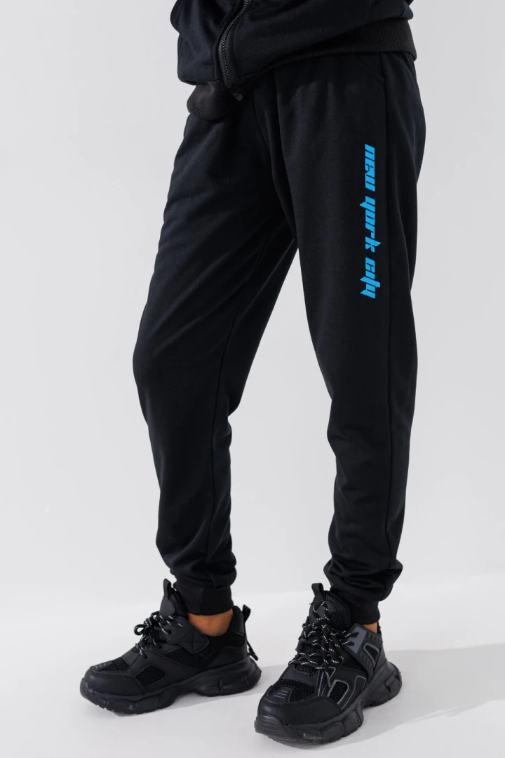 Спортивный костюм (кофта+штаны) для мальчика XHZ-0599 146 см Черно-голубой (2000990732996D)  Фото №1