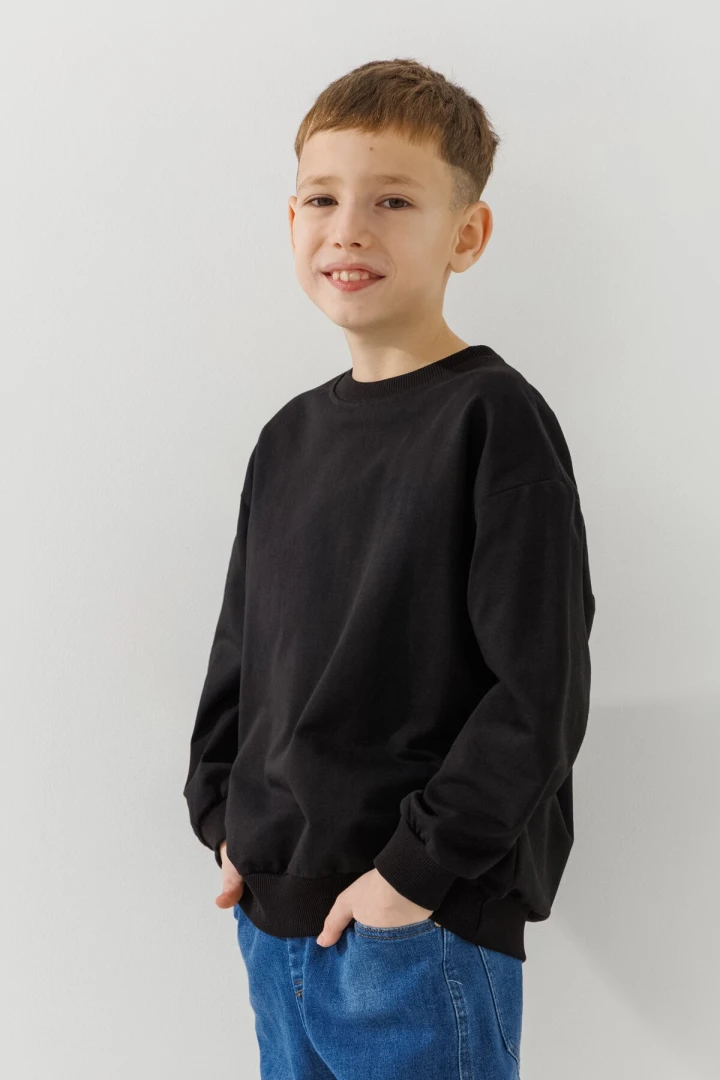 Світшот однотонний унісекс First Kids 0069 116 см Чорний  Фото №1