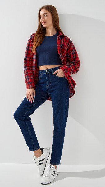 Купить Джинсы Mom Fit женские 1319 25 Синий Артикул: 2000999170591 Фото №1