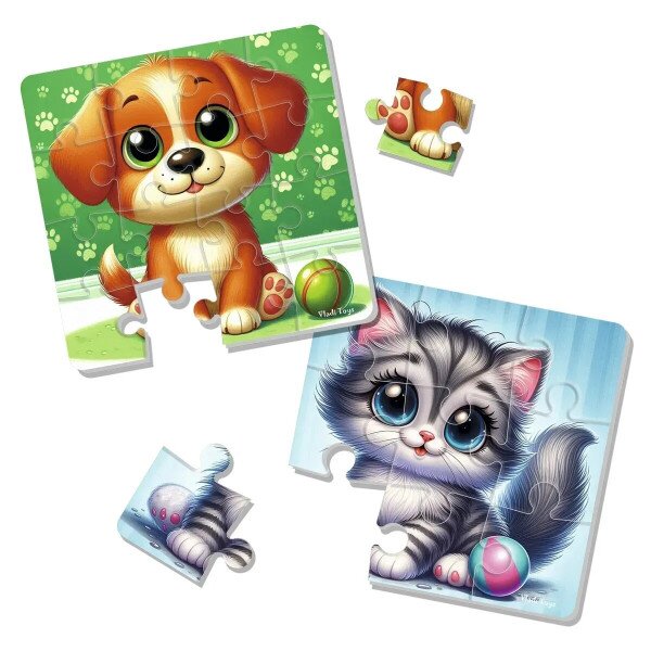 Купити Гра розвиваюча Vladi Toys м'які пазли "Котик та песик" VT1102-37 Різнокольоровий Артикул: 4820234766994 Фото №1