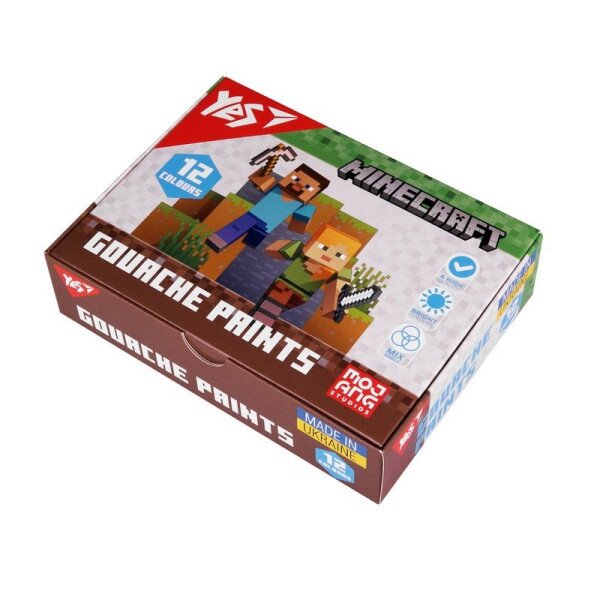 Купить Краски гуашевые Yes Minecraft 230407 12 цветов Артикул: 4823125200973 Фото №1
