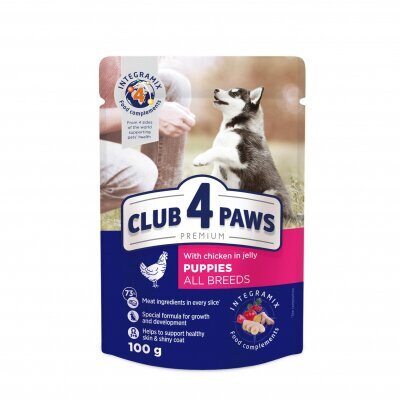 Купити Вологий корм для собак Club 4 Paws для цуценят з куркою в желе 100 г 8897 (4820083908897) Артикул: 4820083908897 Фото №1