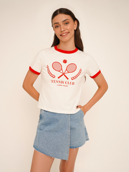 Купити Футболка з принтом Tennis жіноча LAWA P-WB02365 XS Молочний Артикул: 2000990659804 Фото №1