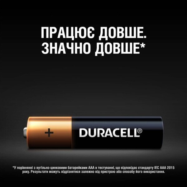 Купити Батарейки DURACELL Basic 77164 AAA алкаліновi 1.5V LR03 4 шт на блістері Артикул: 5000394077164 Фото №2