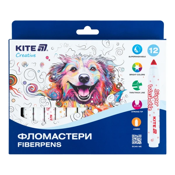 Купить Фломастеры Kite Creative Superwashable Jumbo K-1155 12 цветов Артикул: 4063276225788 Фото №1