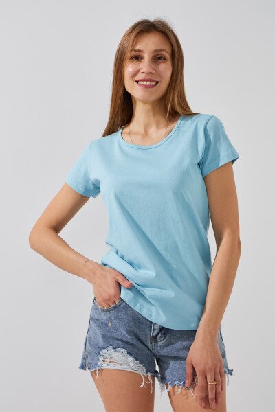 Купить Футболка однотонная женская On me 24408 S Голубой Артикул: 2000990974273 Фото №1