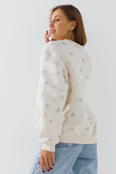 Купить Свитшот с узором женский On me Onme-29 2XL Молочный Артикул: 2000990783653 Фото №4