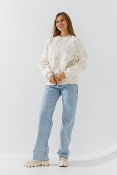 Купить Свитшот с узором женский On me Onme-29 2XL Молочный Артикул: 2000990783653 Фото №1