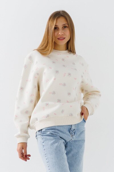 Купить Свитшот с узором женский On me Onme-29 2XL Молочный Артикул: 2000990783653 Фото №2