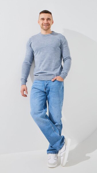 Купить Джемпер однотонный мужской GENUA G01205-0002 XL Джинсовый Артикул: 2000999471377 Фото №4