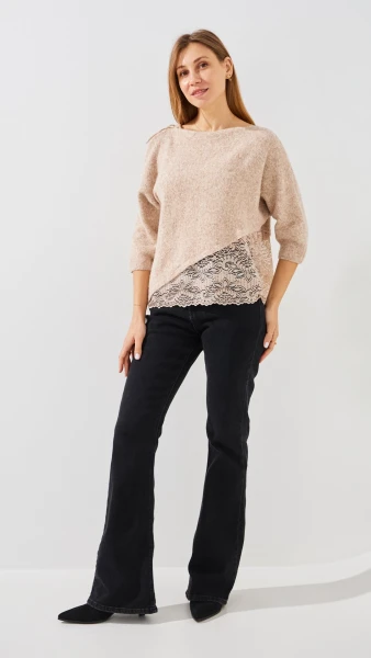 Купить Джемпер однотонный женский Pomella 2661 One Size Бежевый Артикул: 2000999492761 Фото №2