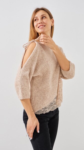 Купити Джемпер однотонний жіночий Pomella 2661 One Size Бежевий Артикул: 2000999492761 Фото №3