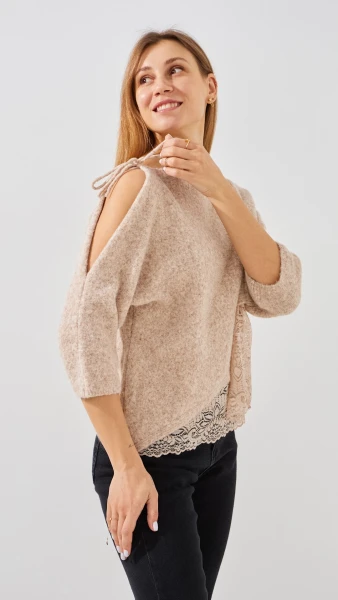 Купить Джемпер однотонный женский Pomella 2661 One Size Бежевый Артикул: 2000999492761 Фото №3