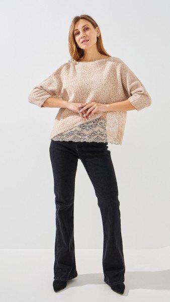 Купити Джемпер однотонний жіночий Pomella 2661 One Size Бежевий Артикул: 2000999492761 Фото №4