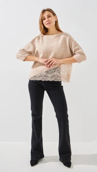Купить Джемпер однотонный женский Pomella 2661 One Size Бежевый Артикул: 2000999492761 Фото №4