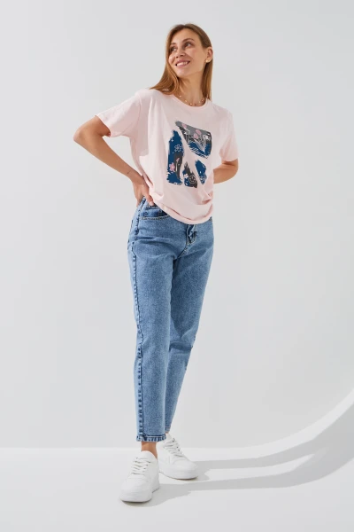 Джинсы Mom Fit женские 130125 34 Синий  Фото №1