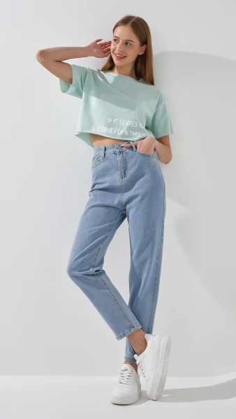 Джинсы Mom Fit женские 801 S Голубой  Фото №2