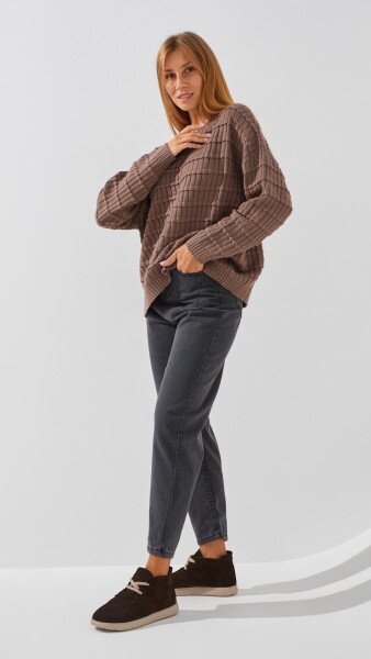 Купить Джинсы однотонные Mom Fit женские 1907 L Серый Артикул: 2000999193095 Фото №3