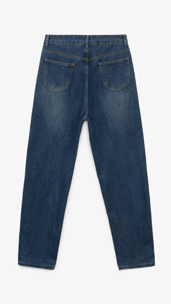 Купить Джинсы однотонные Mom Fit женские 1908 M Синий Артикул: 2000999193217 Фото №11