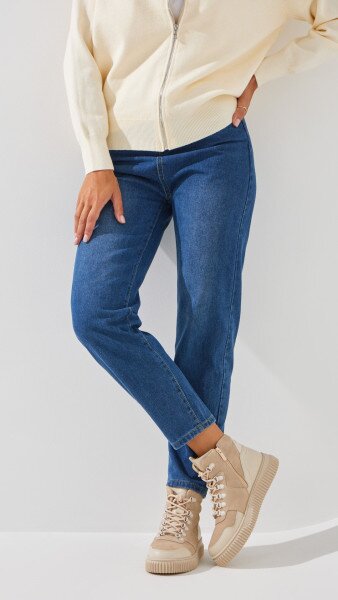 Купить Джинсы однотонные Mom Fit женские 1908 M Синий Артикул: 2000999193217 Фото №2