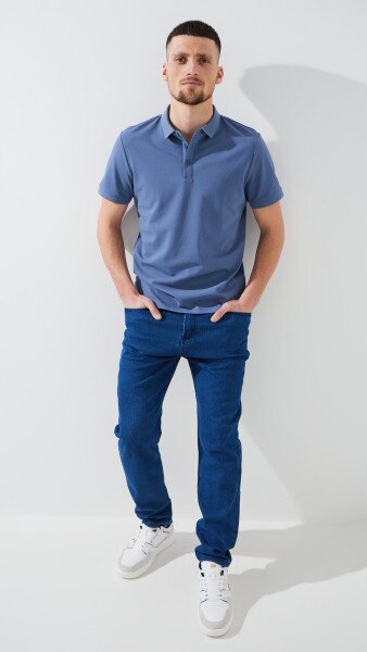 Купить Джинсы Slim Fit однотонные мужские 902 31 Синий Артикул: 2000999453571 Фото №2