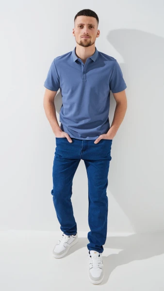 Купить Джинсы Slim Fit однотонные мужские 902 30 Синий Артикул: 2000999453564 Фото №2