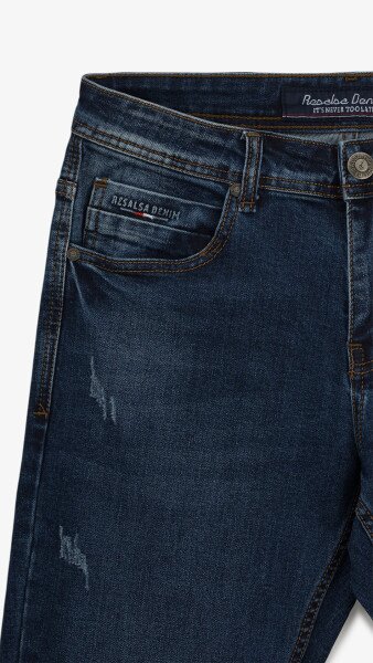 Купити Джинси Slim Fit однотонні чоловічі RB0082DT 27 Темно-синій Артикул: 2000999259159 Фото №2