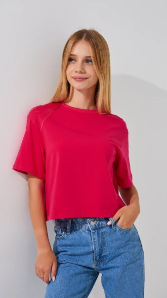 Футболка однотонная для девочки LAWA GBC02337 146 см Малиновый  Фото №0
