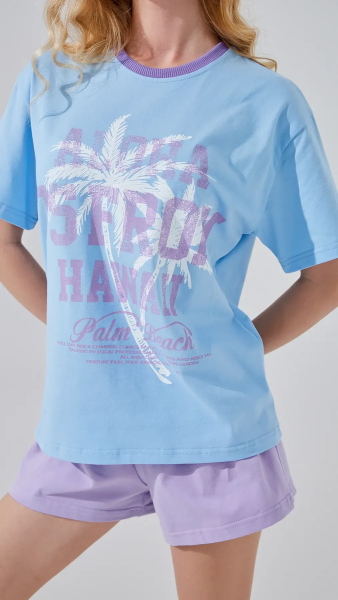 Купити Футболка з принтом для дiвчинки LAWA P-GB02321 134 см Блакитний Артикул: 2000999291593 Фото №3