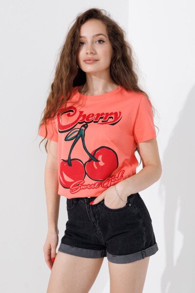 Купити Футболка з принтом жіноча Cherry LAWA P-WB02366 XS Персиковий Артикул: 2000990700520 Фото №1