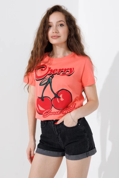 Футболка с принтом женская Cherry LAWA P-WB02366 XS Персиковый  Фото №0
