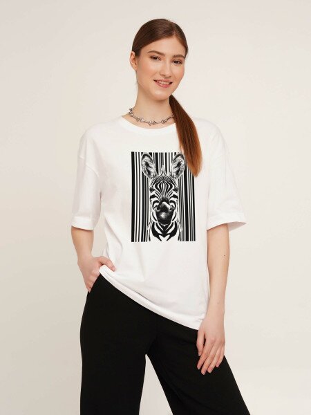 Купити Футболка з принтом жіноча LAWA CTM P-WB02308 Zebra XS Білий Артикул: 2000989893721 Фото №1
