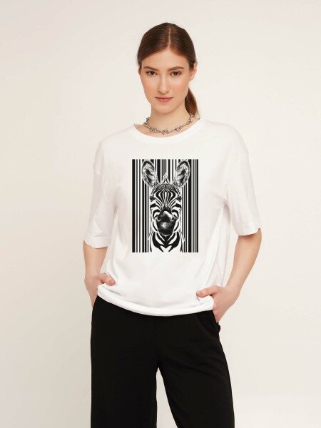 Купити Футболка з принтом жіноча LAWA CTM P-WB02308 Zebra XS Білий Артикул: 2000989893721 Фото №3