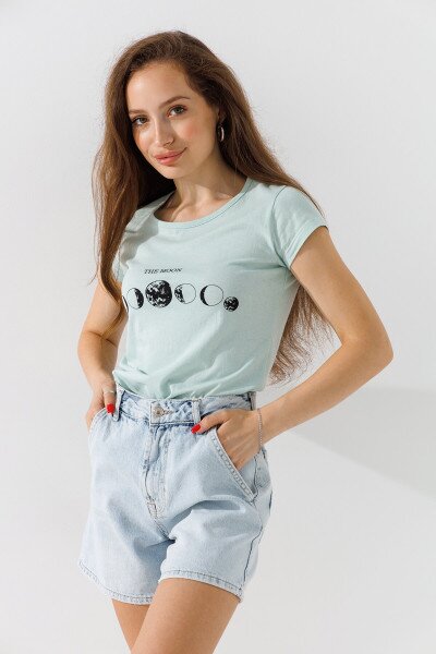 Купити Футболка з принтом жіноча Poncik 24406-4-KV One Size М'ятний (2000990609526A) Артикул: 2000990609526 Фото №2