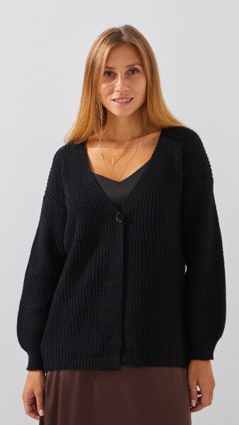 Купить Кардиган однотонный женский 1025 One Size Черный Артикул: 2000999177507 Фото №1