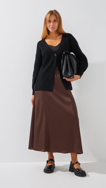 Купить Кардиган однотонный женский 1025 One Size Черный Артикул: 2000999177507 Фото №2