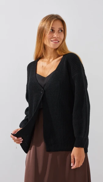 Кардиган однотонный женский 1025 One Size Черный  Фото №2