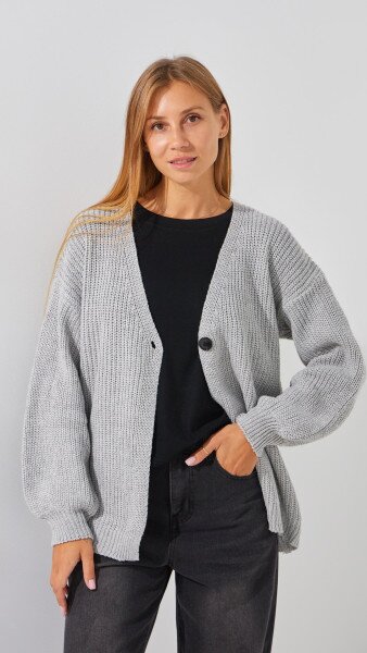 Купити Кардиган однотонний жіночий 1025 One Size Сірий Артикул: 2000999177521 Фото №1