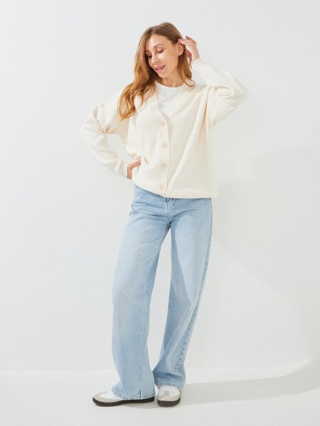 Купить Кардиган однотонный женский GENUA G01109-0004 L/XL Молочный Артикул: 2000999550430 Фото №2