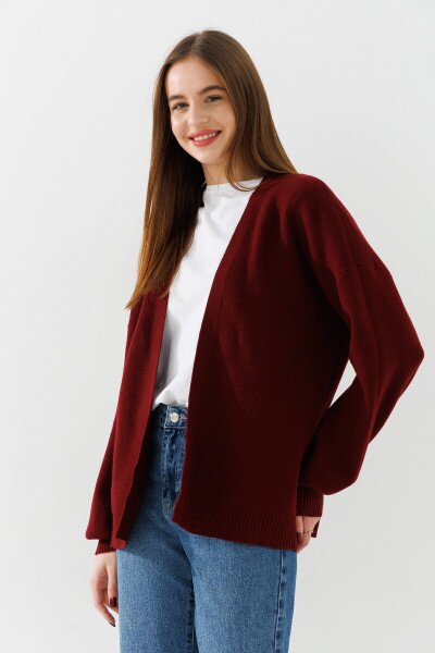 Купить Кардиган однотонный женский I can 3305-1 One Size Бордовый Артикул: 2000990899842 Фото №3