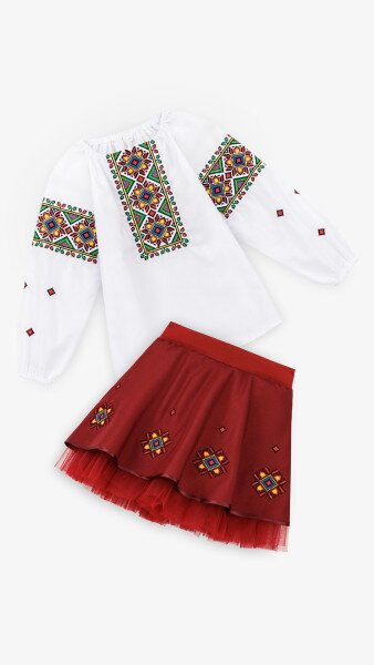 Купить Костюм вышиванка(верх+низ) для девочки РОКСОЛАНА 98 см Бордовый Артикул: 2000902589335 Фото №7