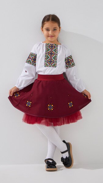 Купить Костюм вышиванка(верх+низ) для девочки РОКСОЛАНА 98 см Бордовый Артикул: 2000902589335 Фото №1