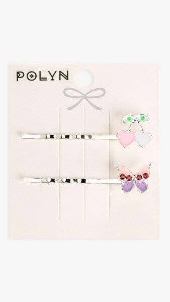 Купить Набор невидимок с украшениями Polyn 4300B-10 2 шт Сиренево-розовый Артикул: 2000999255472 Фото №1
