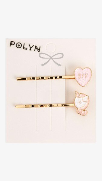 Купить Набор невидимок с украшениями Polyn 4300B-9 2 шт Розовый Артикул: 2000999255465 Фото №1